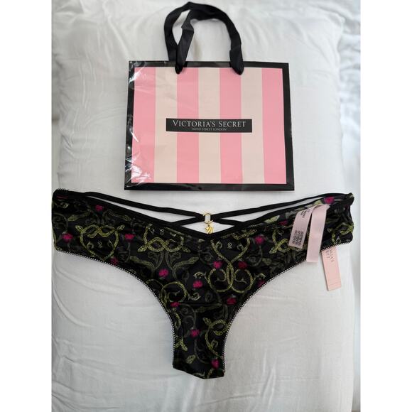 NWT Victoria’s Secret High-Leg Cheeky Panty – Black Floral Embroidery – Size S - Picture 2 of 2